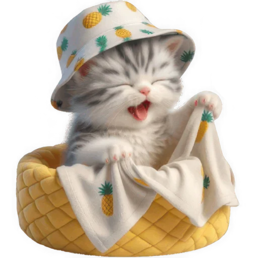 🥱 Стикер «Котик в шляпе ананасе» для Telegram