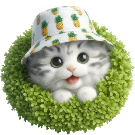 🥹 Стикер «Котик в шляпе ананасе» для Telegram