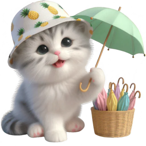 ☂ Стикер «Котик в шляпе ананасе» для Telegram
