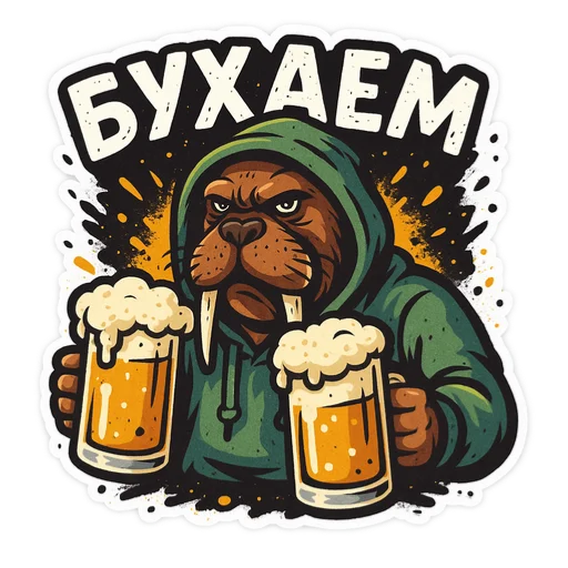 🍻 Стикер «Хайповый морж» для Telegram