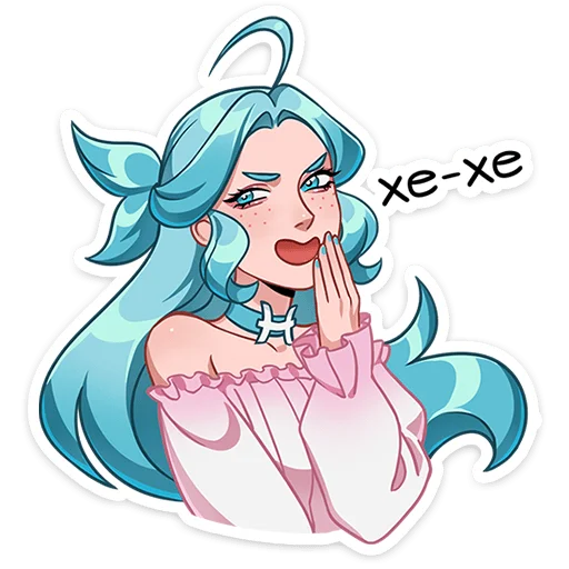 😈 Стикер «Знакомьтесь Альма&; Её знак зодиака — Рыбы стихия — вода, а внутренний мир — необъятный океан из ...» для Telegram