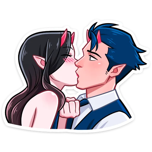 👩‍❤️‍💋‍👨 Стикер «Дьявол и Дьяволица» для Telegram
