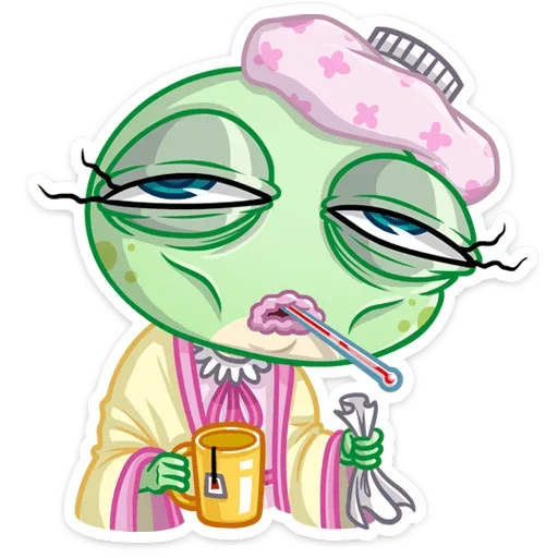 🤒 Стикер «Лягушка Дотти, может, и зелёная, но это совсем не» для Telegram