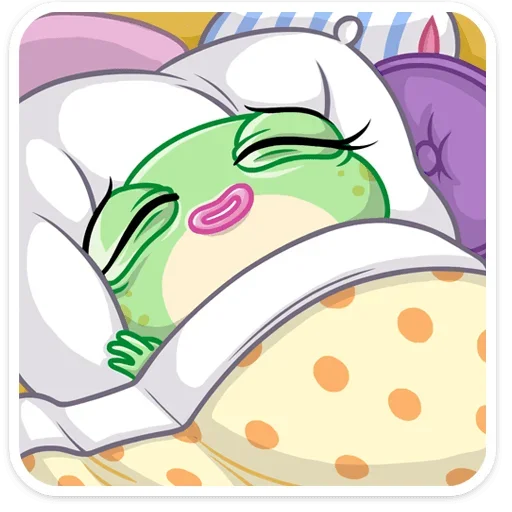 😴 Стикер «Лягушка Дотти, может, и зелёная, но это совсем не» для Telegram