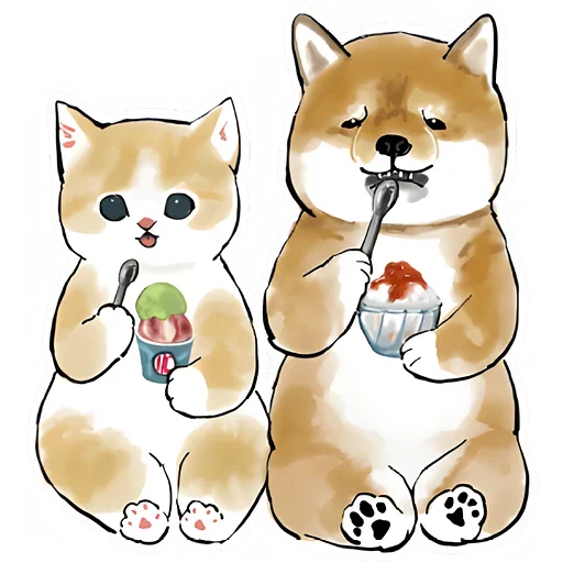 😋 Стикер «Шиба и Нян котик» для Telegram