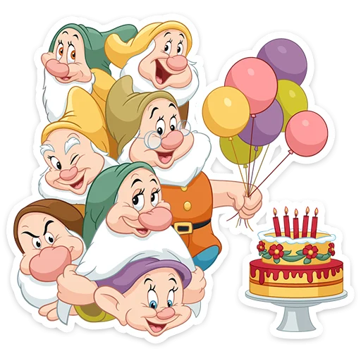 🎂 Стикер «Белоснежка и семь гномов» для Telegram