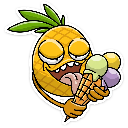 🍦 Стикер «Этот ананас сделает твоё лето ещё ярче и веселее. С Кислым хоть на пляж, хоть картоху окучивать&;» для Telegram
